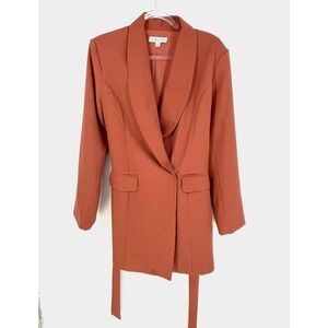 She & Sky Rust Womens Belted Shawl Collar Long Blazer L Office Teacher Business